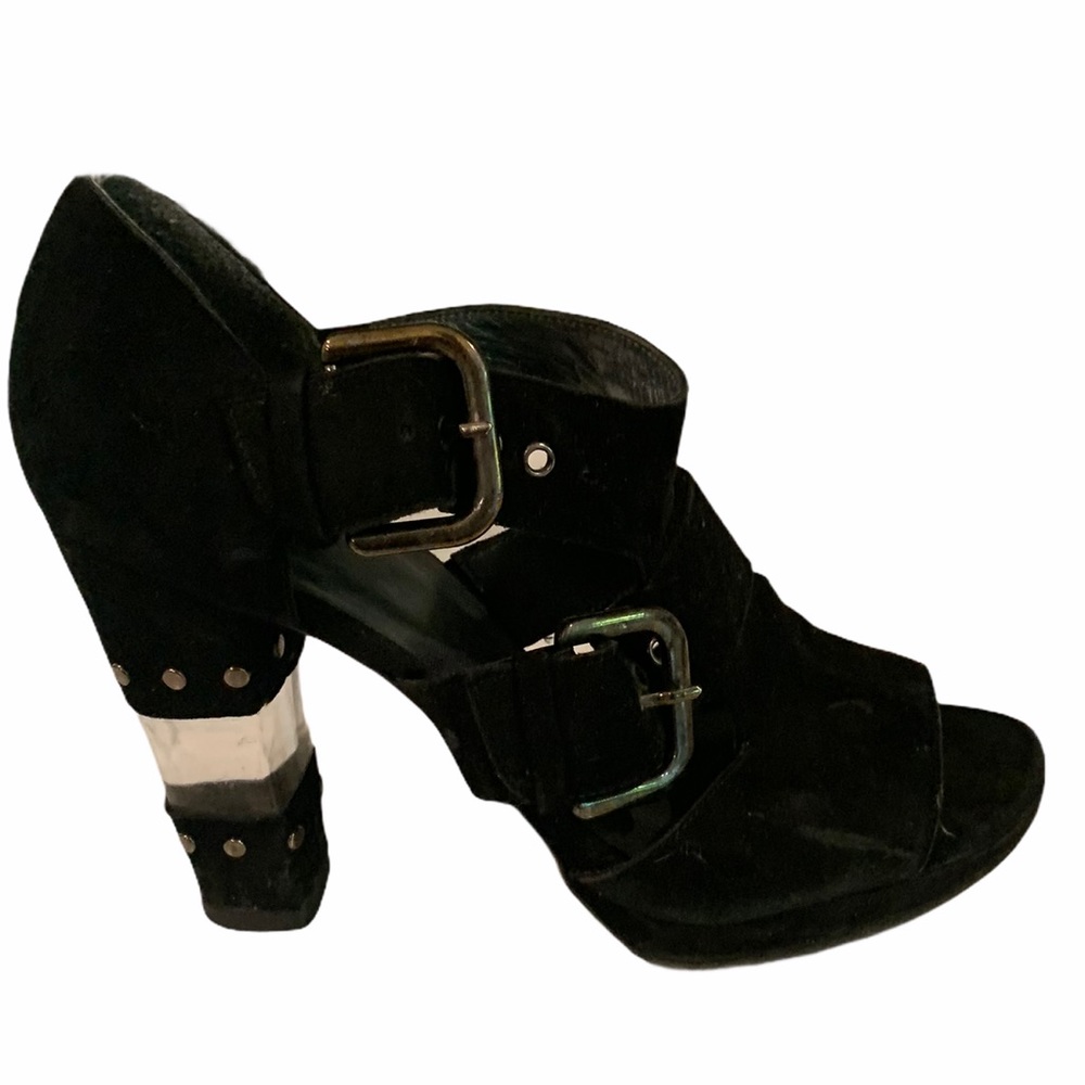 Booties with buckles and Lucite Heel